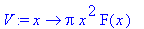 V := proc (x) options operator, arrow; Pi*x^2*F(x) ...