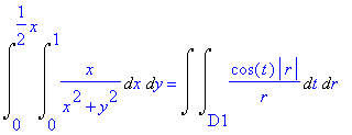 Int(Int(x/(x^2+y^2),x = 0 .. 1),y = 0 .. 1/2*x) = I...